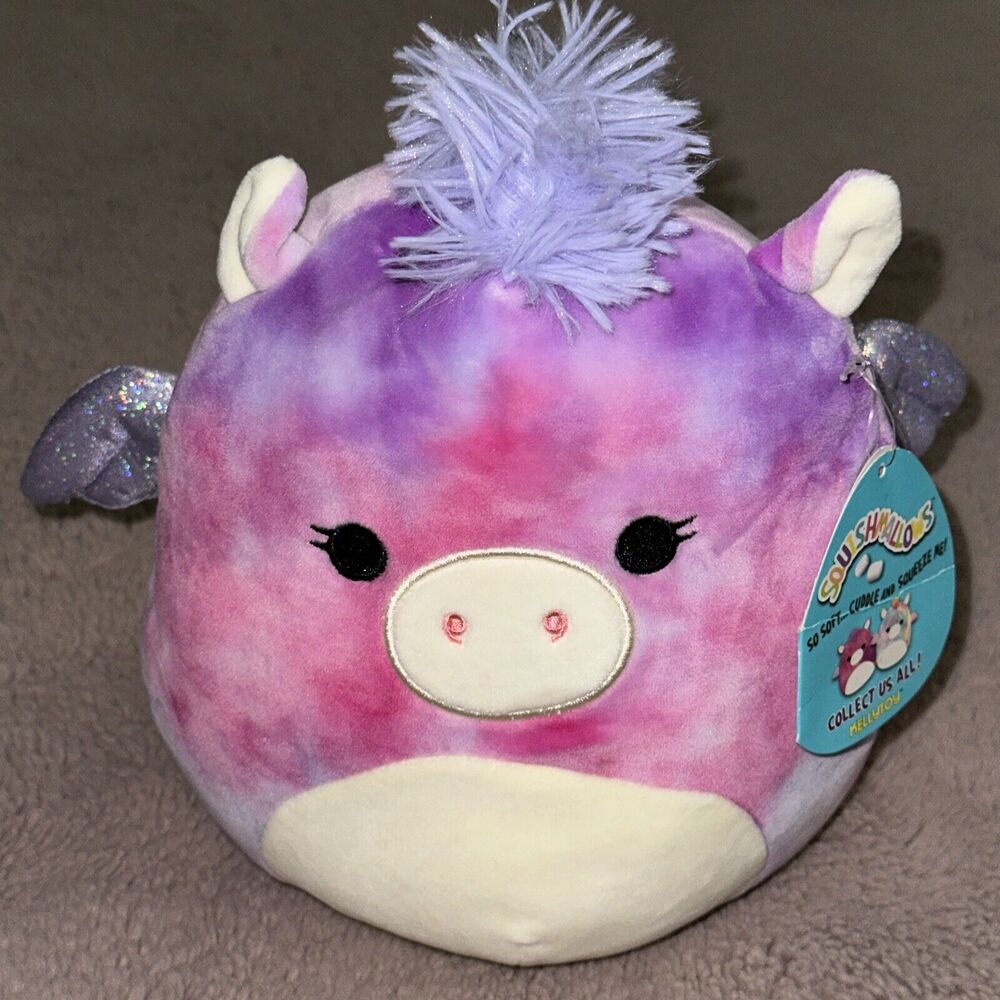 2020 Squishmallows WILLOW Pegasus Pink & Purple Glitter Sparkle Wings Tie Dye 8"